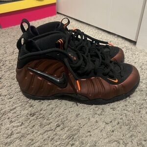 Nike Kids Foamposite Sneakers - Black and Brown with Orange Accents